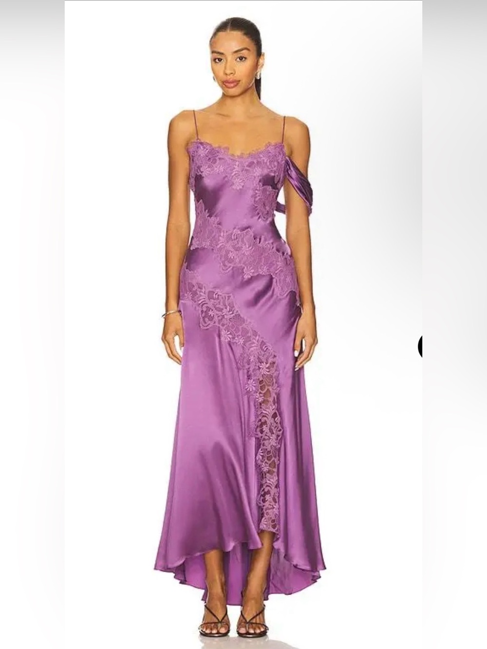 AMUR Revolve FWRD Reese Cascade Lace Gown Violet Daze 100% Silk NWT